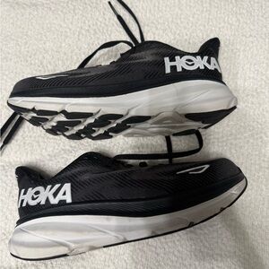 Hoka Clifton 9 Black and White Athletic Shoes